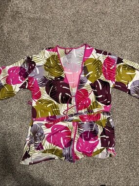 Lilac & London short Robe Tropical Print Tank with Pink Trim
